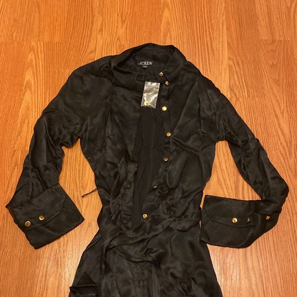 J. Crew Black Satin Dress w/ Belt & Gold Buttons in NWOT! - Picture 2 of 8
